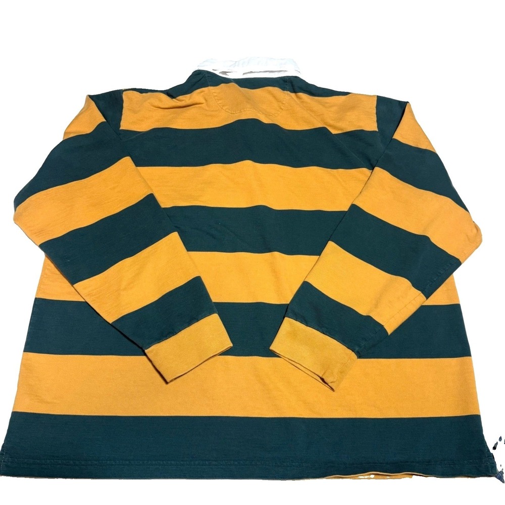 Orvis Mens XXL Rugby Shirt Long Sleeve Striped Green Yellow Cotton Polo Top - Picture 3 of 6